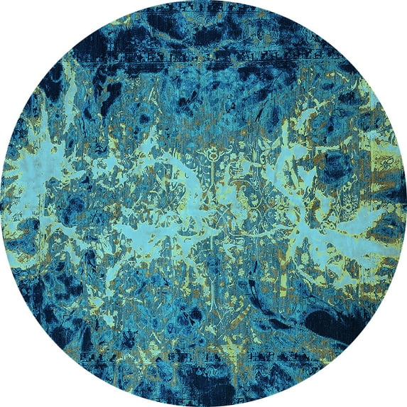 Ahgly Company Indoor Round Oriental Light Blue Industrial Area Rugs, 5' Round