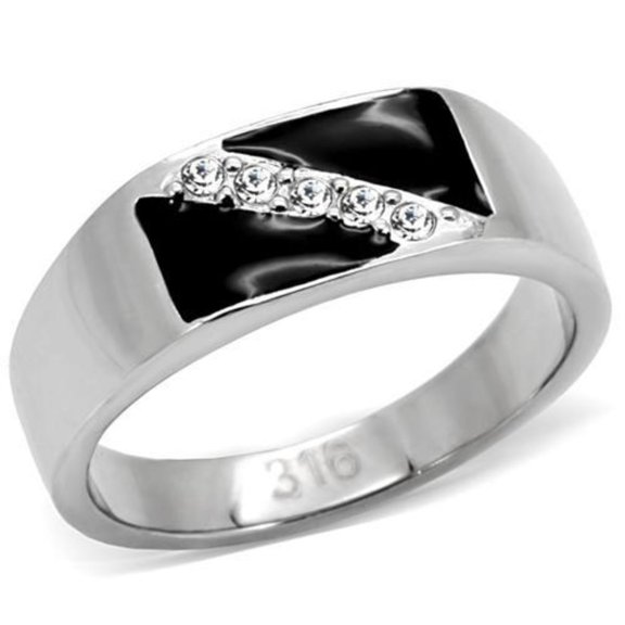 Luxe Jewelry Designs Men's Stainless Steel Ring with Clear Crystals - Size 10 (Pack of 2)