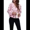thumbnail image 2 of Top de Larga para Mujer, Jersey Fino, Cuello en V, Abullonada, Babydoll, Ligero, de Poliéster Rosa M, 2 of 10