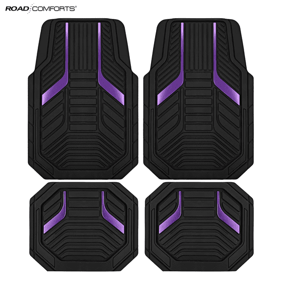 Road Comforts Heavy Duty Rubber Floor Mats Purple Aluminum Film Car Mats Set, Front and Rear Car Mats