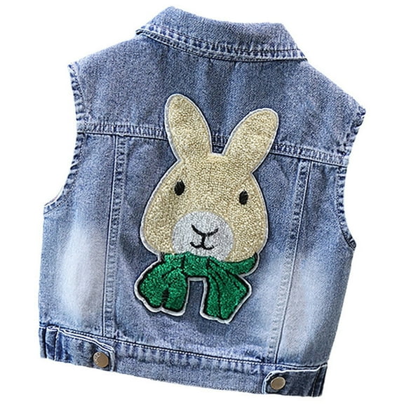 KAWELL Denim Vest for Little Girls Button-Down Sleeveless Outerwear Lapel Retro Ripped