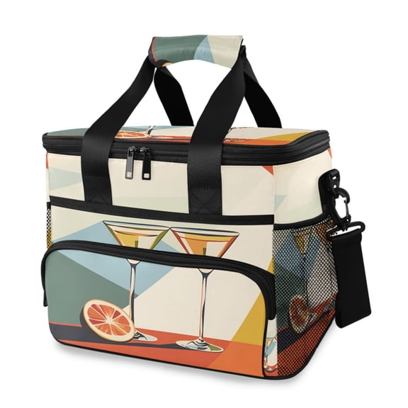 FORMRS Insulated Cooler Bag 24 Cans Capacity Soft Leakproof Lunch Box with Side Pockets, Beige Glasses