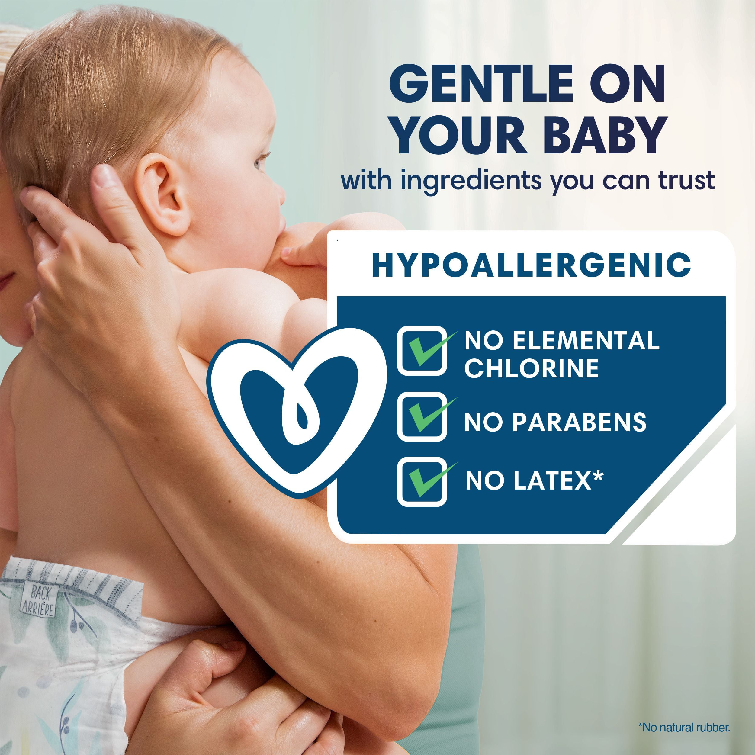 Pampers Pure Baby Diapers, Size 2 (12-18 lbs), 186, Up to 100% Leakproof, Premium Hypoallergenic Soft Diapers