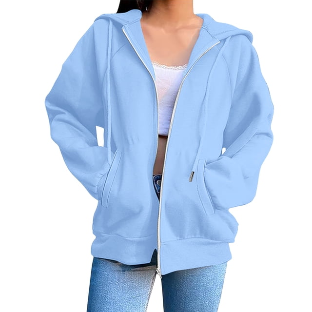Mgmyaa Chandail en Molleton pour Femmes Mode Couleur Unie à Capuche avec Poche Manches Raglan Veste à Fermeture Éclair