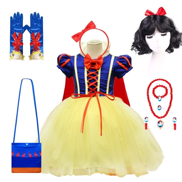 Vestido clásico de fantasía de Blancanieves para niñas, disfraz de princesa de Carnaval de Halloween, tutú de tul esponjoso, peluca para niños Fivean unisex