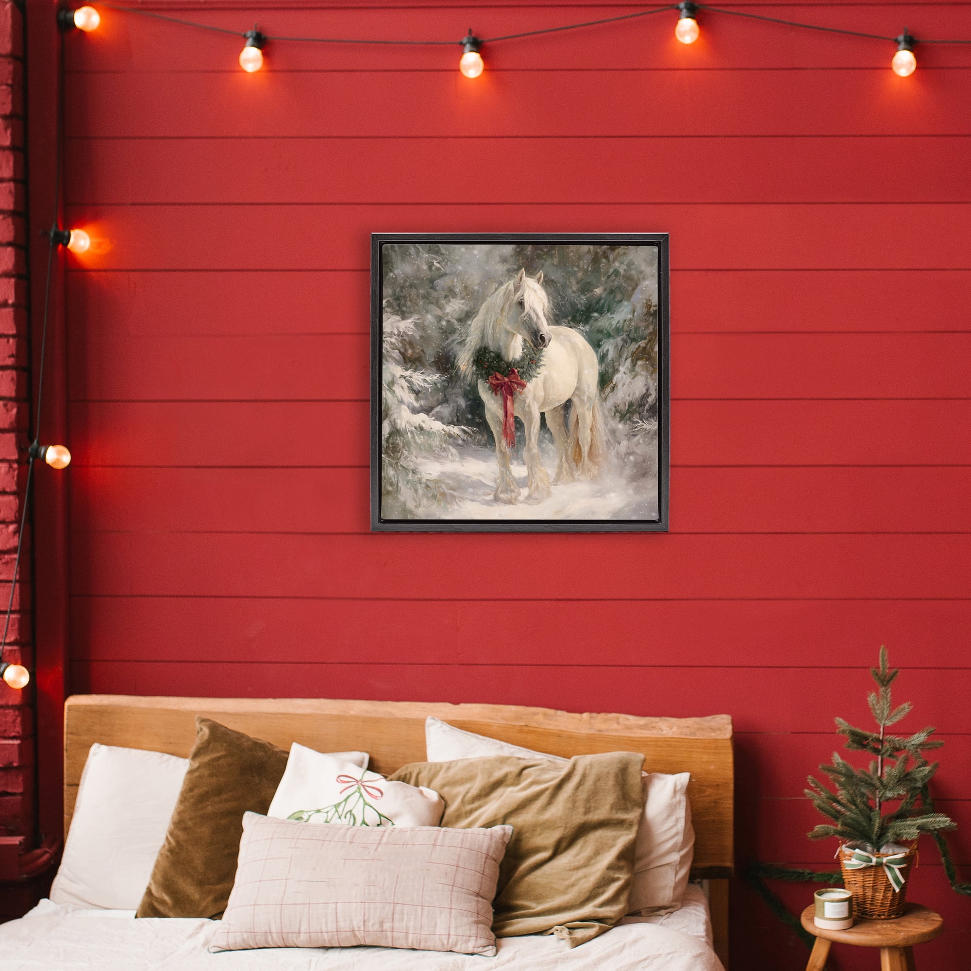 Stupell Industries Pretty Christmas Mare Black Framed Floater Canvas Wall Art, design by Tina LeCour