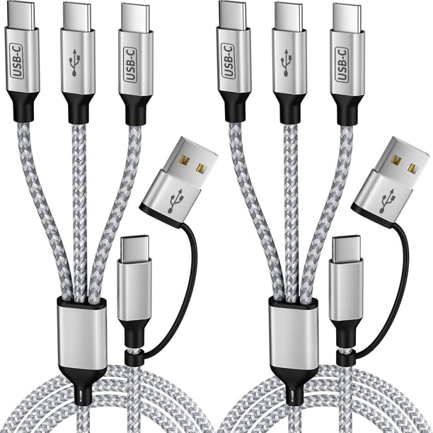 Cable divisor USB C, cargador múltiple 3 en 2, 1,5 m