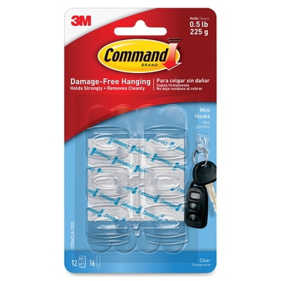 

Command-2PK Clear Hooks And Strips Plastic Mini 6 Hooks And 8 Strips/Pack