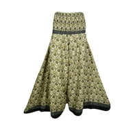 Mogul Womens Smocked High Waist Split Skirt Wide Leg Palazzo Pant Printed Gypsy Vintage Recycled Silk Sari Divided Skirts S/M