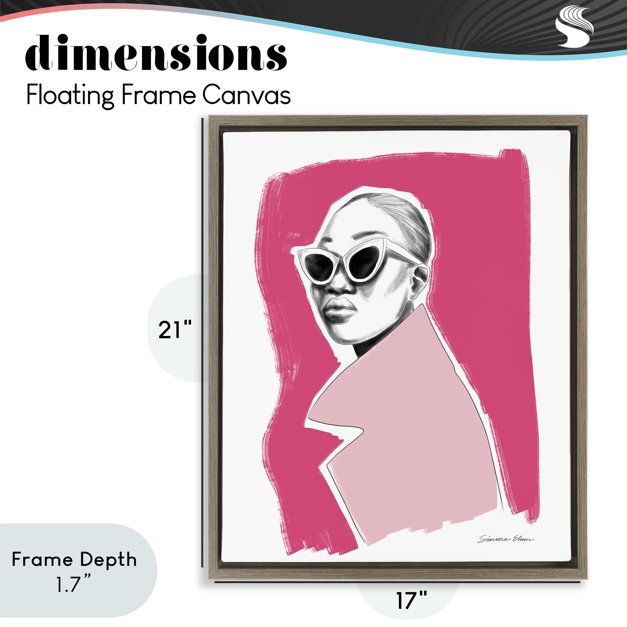 Stupell Industries Pink Attitude Fashion Portrait Brown Framed Floater Canvas Wall Art, design by Simone Elum