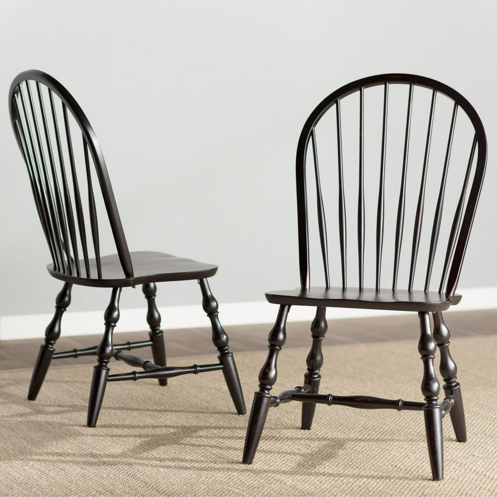 Set of 2 Antique Black Curved Spindle Back Wooden Dining Chairs 41