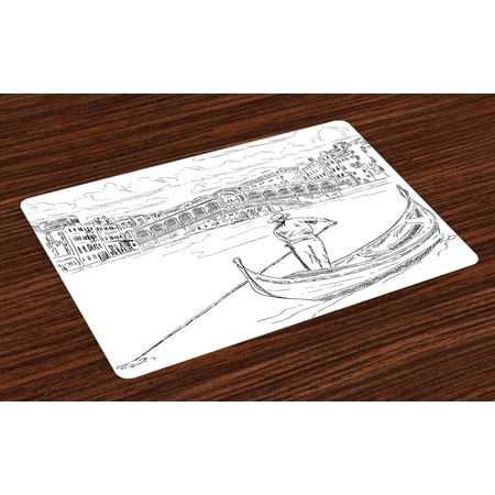 Venice Placemats Set of 4 Rialto Bridge with Gondola Romantic Italian Landmark Inspired Sketchy Cityscape, Washable Fabric Place Mats for Dining Room Kitchen Table Decor,Black White, by (Best Romantic Places In Italy)