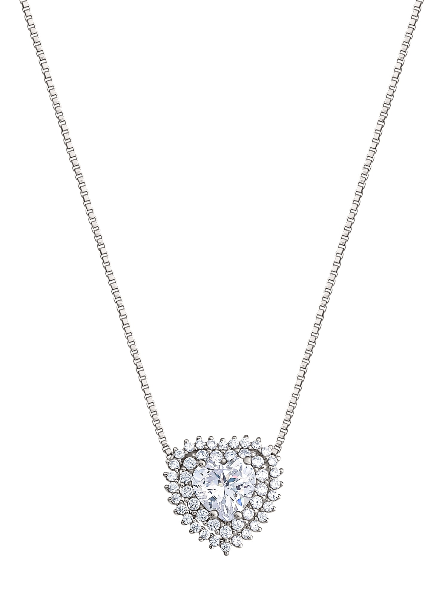 Believe by Brilliance Women's Fine Silver Plated Cubic Zirconia Heart Necklace, 18" +2"