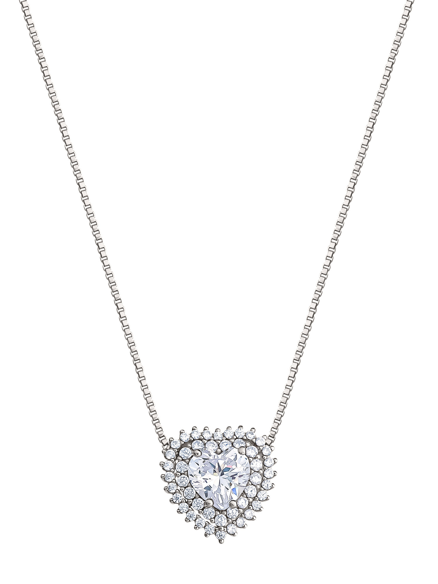 Sterling Silver Plated Love Heart Pendant Necklace With Aqua Cubic Zirconia - 18"