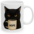 thumbnail image 2 of Grumpy Black Cat "NOPE" Mug – Funny Cat Lover Coffee Cup – 11oz White Ceramic Mug with Sarcastic Cat Art, 2 of 7