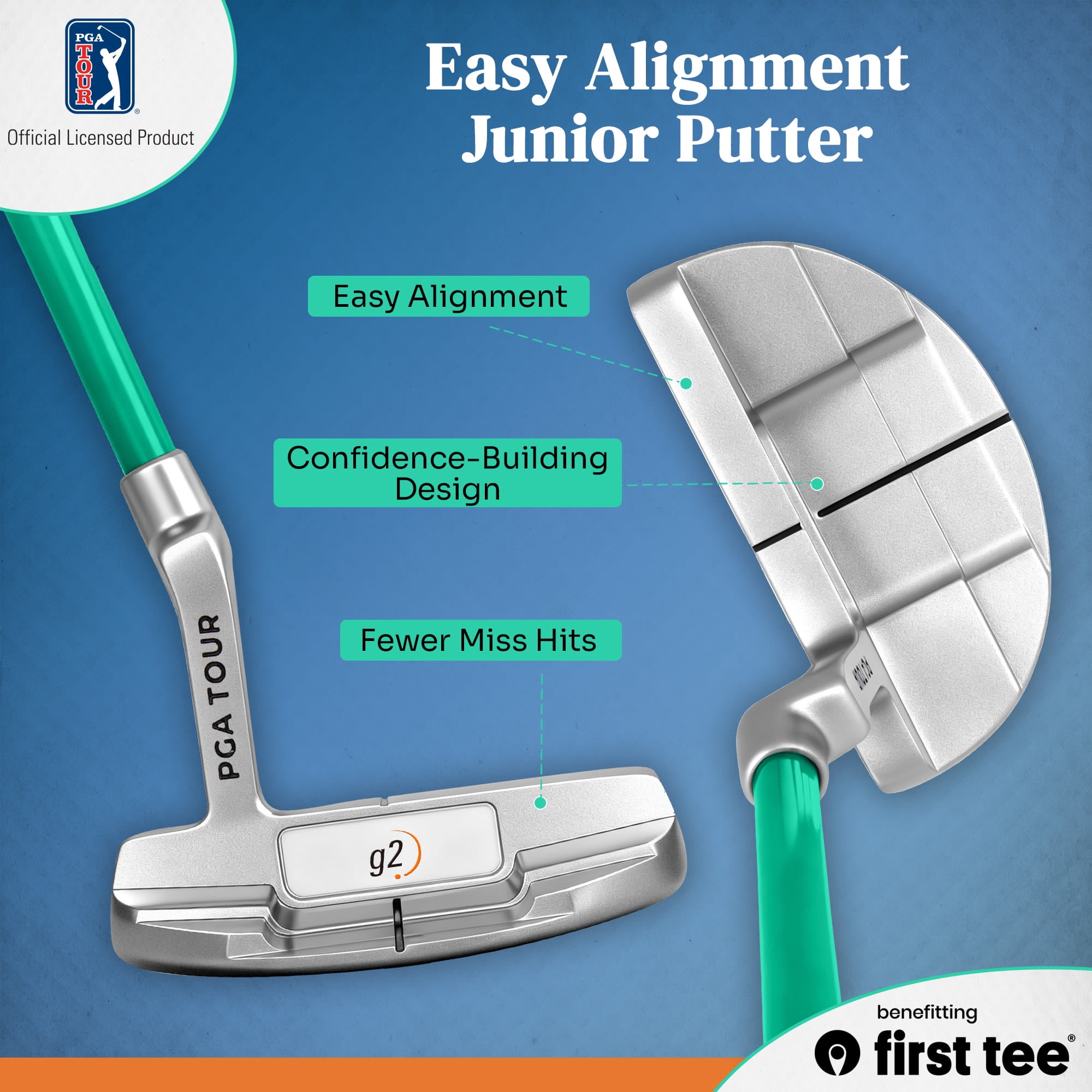 PGA TOUR x First Tee Junior Golf Club Set with Carry Bag, 5-Piece, Right-Handed, Kids Heights 4'1" to 4'8", Green