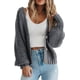 thumbnail image 1 of Suéter tipo cárdigan de punto grueso de moda de otoño e invierno para mujer, chaqueta tipo cárdigan corta holgada con botones y manga larga, 1 of 6