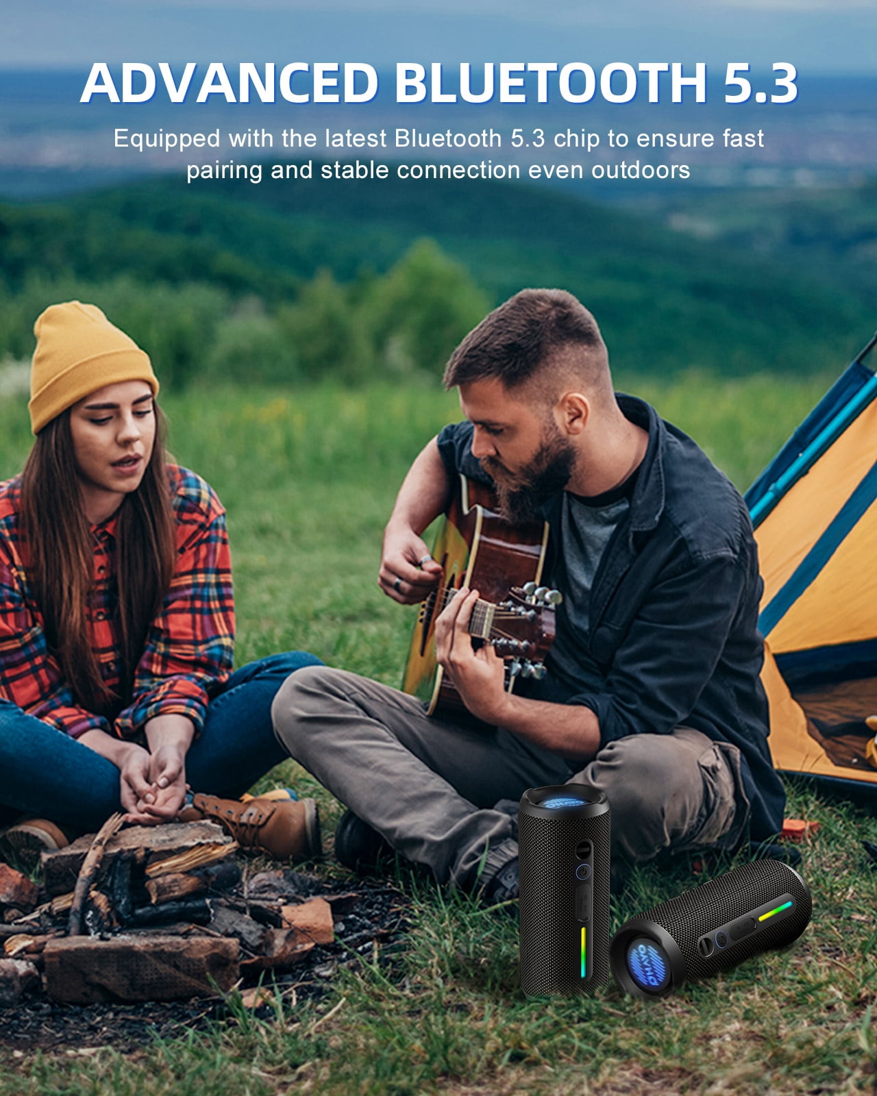 Portable Bluetooth Speaker, 24W Stereo Sound, IPX7 Waterproof, Bluetooth 5.3, RGB Lights, Dual Pairing, 30H Playtime for Outdoor Home Party