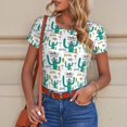 thumbnail image 6 of KLL Women 's Crew Neck Bodysuit Jumpsuits Hello Summer Print Short onesies Stretch T Shirts, 6 of 7