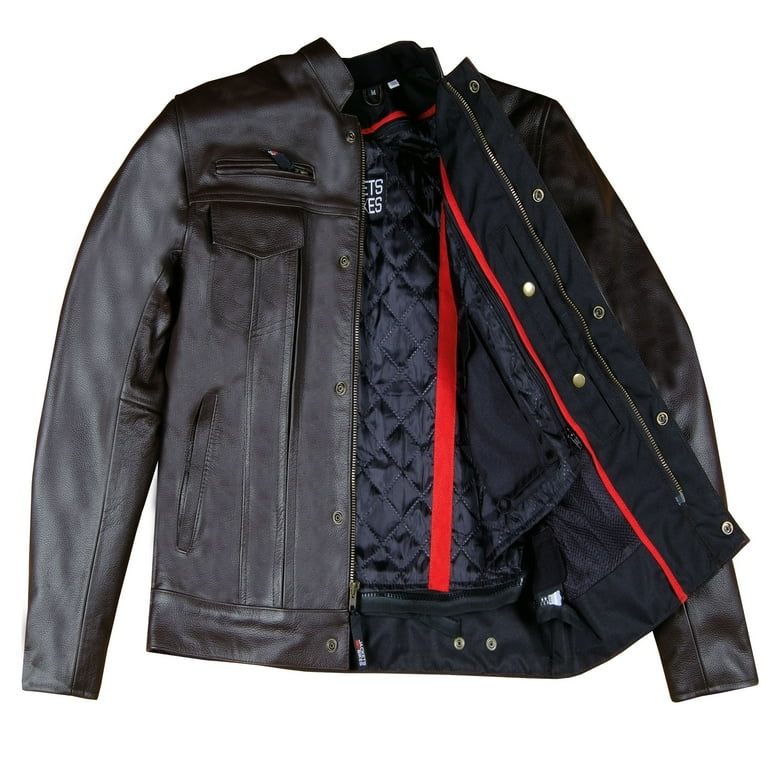Men s Commuter Premium Natural Buffalo Leather Motorcycle Jacket Biker Brown XL Walmart