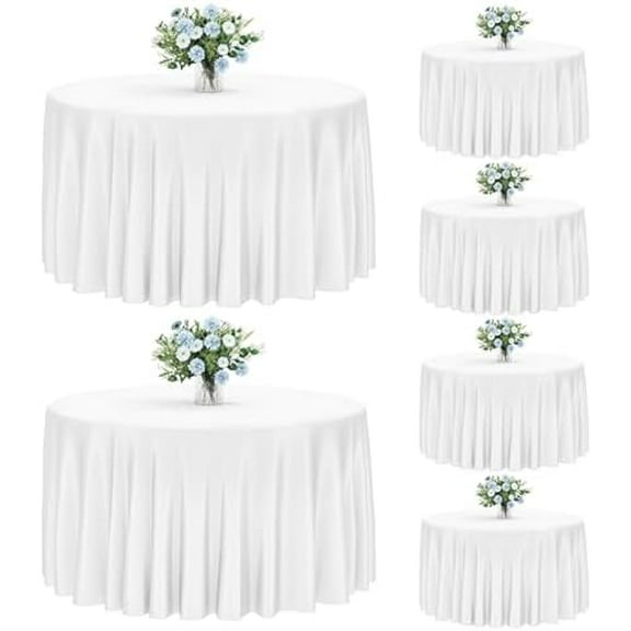 60 Inch [for 20-48'' Tables] White Round Tablecloth, 6 Pack Round Table Cloth Polyester Fabric Washable Table Covers for Wedding, Party, Banquet, Dining, Birthday Events