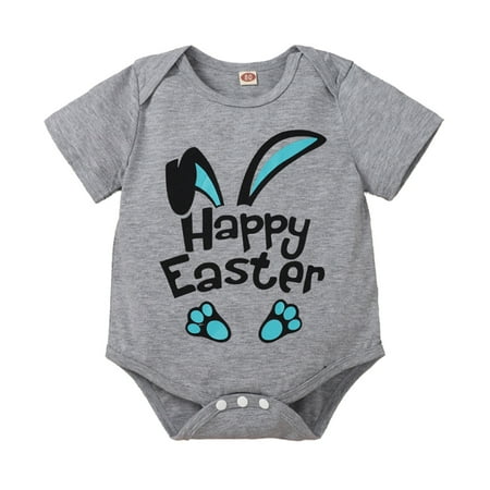

Toddler Boys Girls Easter Summer Short Sleeve Cartoon Rabbit Prints Triangle Romper Bodysuits Ballet Clothes for Toddlers