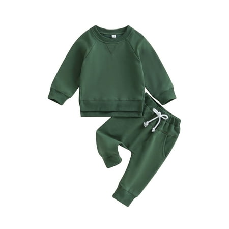 

Sunisery Toddler Baby Boys Tops Pants Fall Outfits Long Sleeve Sweatshirts Long Pants 2Pcs Clothes Sets Green 12-18 Months