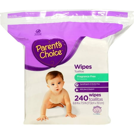 Parent's Choice Fragrance Free Baby Wipes, 240 sheets, Resealable Zipper Bag Refill