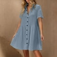 thumbnail image 2 of Lenpel Women's Shirt Dress Soft Cotton Button down Collared Solid Color Midi Dress Casual Loose Summer Dresses, 2 of 7
