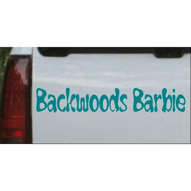 Backwoods Barbie Hunting Fishing Camping Hiking Country Car or Truck Window  Laptop Decal Sticker Turquoise Blue 3in X 0.6in 