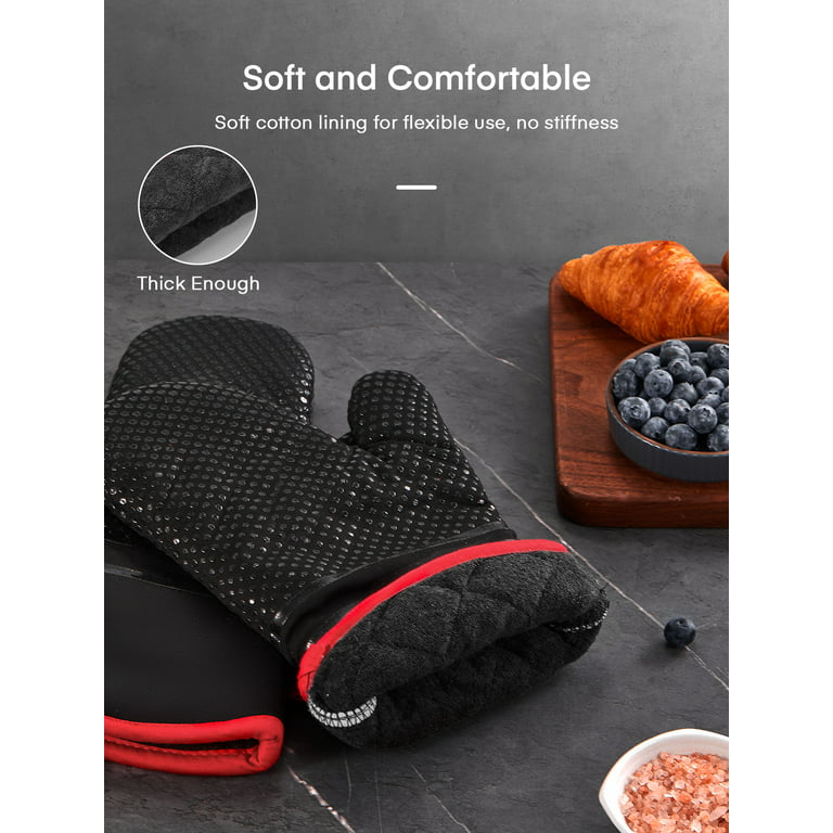 Vaincre Oven Mitts Heat Resistant - 2PCS Black Silicone Oven Mitts,  Non-Slip Grip Soft Oven Mitt, Flexible Kitchen Oven Mits Potholders Oven  Gloves
