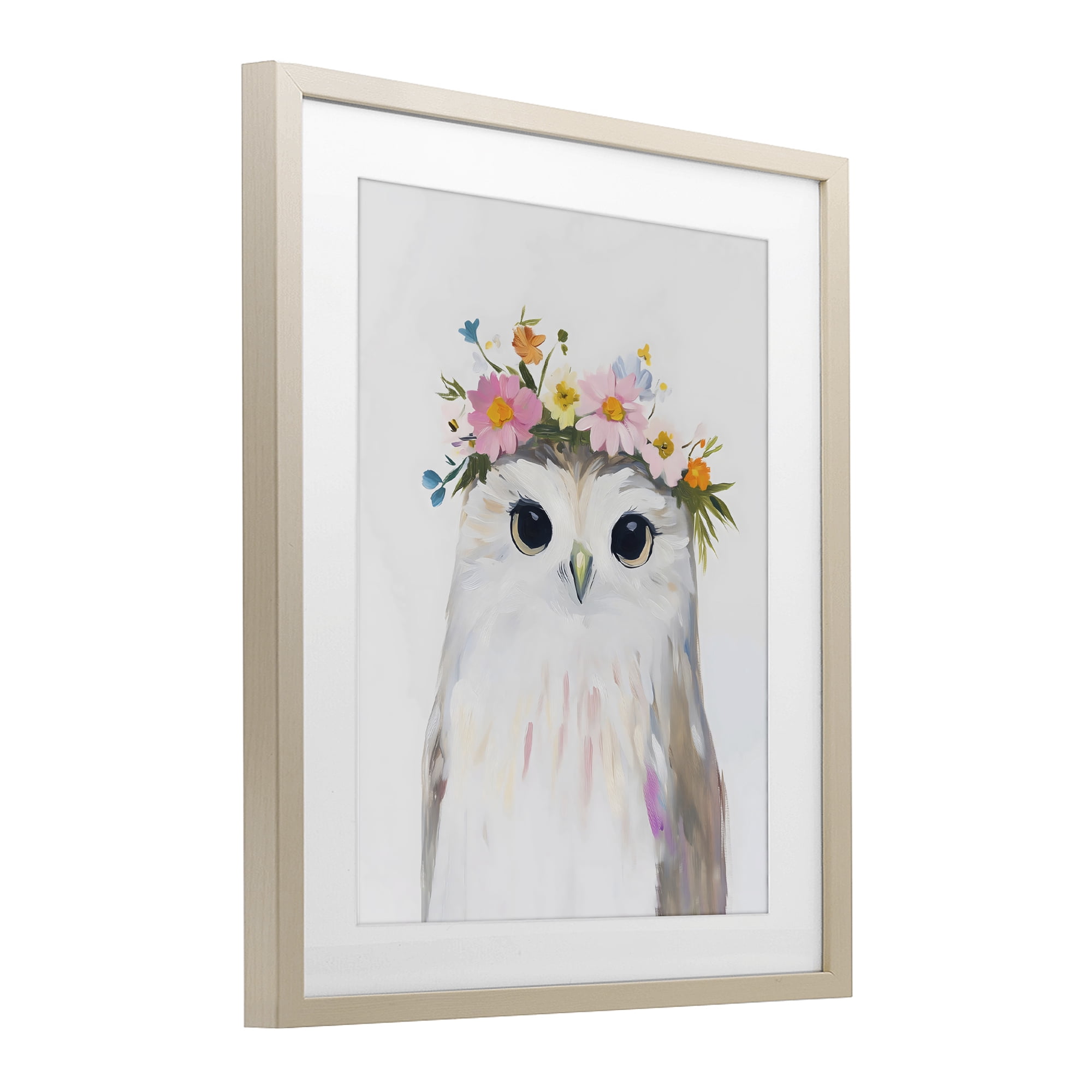 Stupell Industries Flower Crown Owl Birch Framed Print Under Glass, design by The Prints Vibe