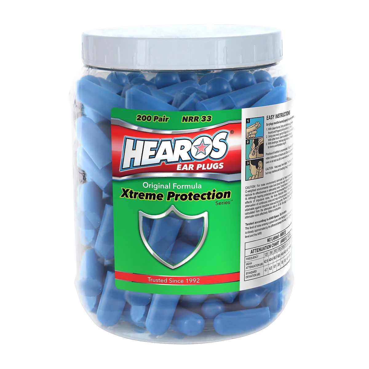 HEAROS Xtreme 100 Pair Foam Ear Plugs With NRR 33 Noise Canceling Hearing 