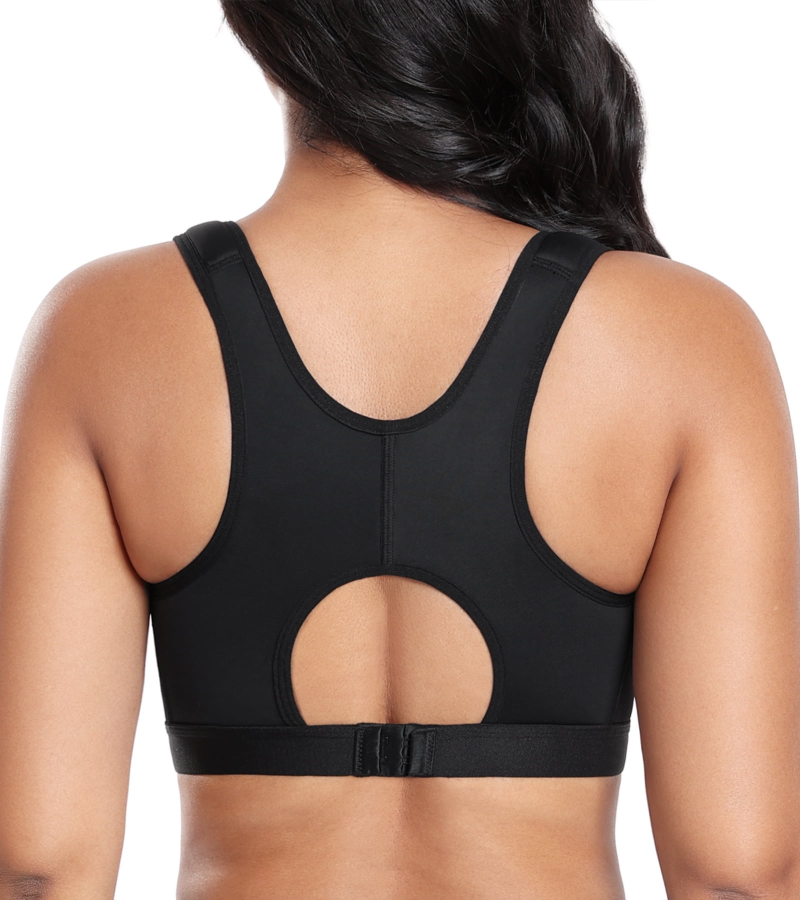 Exerin Women's Post Surgery Front Closure Wireless Non Padded Adjustable Wide Strap Bra(40D/DD,Black)
