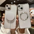 thumbnail image 2 of Compatible with iPhone 14 Plus Magnetic Clear Case,Luxury Plating Bling Transparent Shockproof MagSafe Case with Full Camera Lens Protector for iPhone 14 Plus Women Girl Men-Elegant Silver, 2 of 13