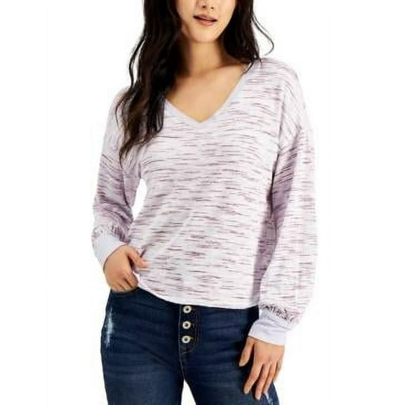$34 Self Esteem Juniors' V-Neck Cozy Long Balloon Sleeve Top Purple Size Large