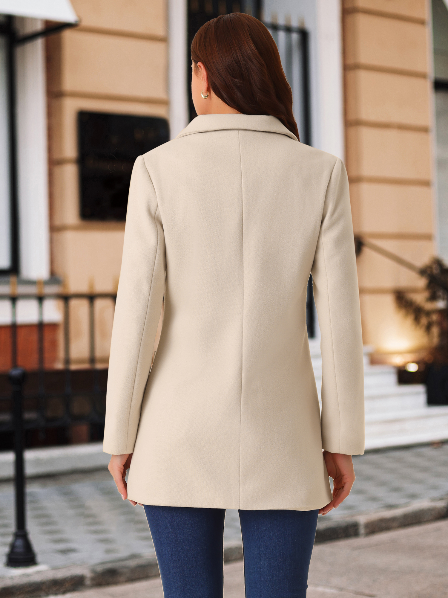 DARING DIVA Women's Winter Overcoat Mid-Long Notch Lapel Peacoat with Pockets XL Beige