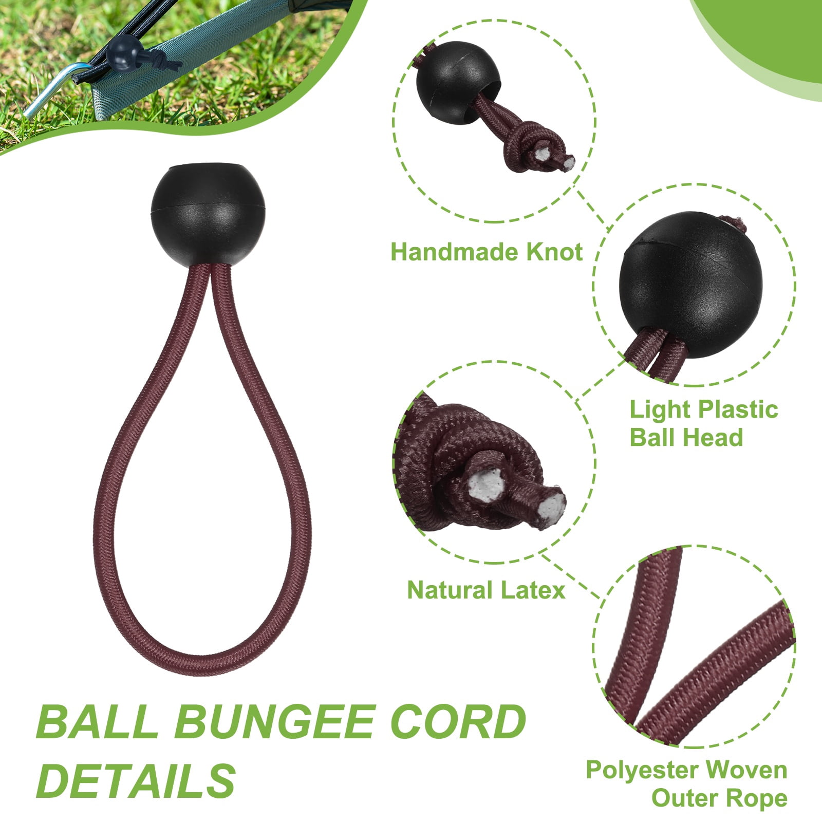 Ball Bungee Cord 12 Inch, 35 Pcs Bungee Cords with Balls Canopy Tarp Tie Downs Cords Elastic String for Outdoor Camping Cargo Shelter Tent Poles, Khaki