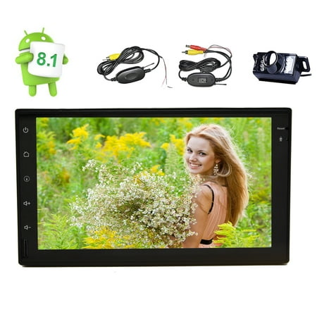 Free Rear Camera as a Gift！Android 8.1 Autoradio Stereo with 7 Inch Capacitive Touch Screen Bluetooth 4.0 1080P HD Video Phone Mirror OBD2 WiFi GPS Colorful Button AV Out Multiple