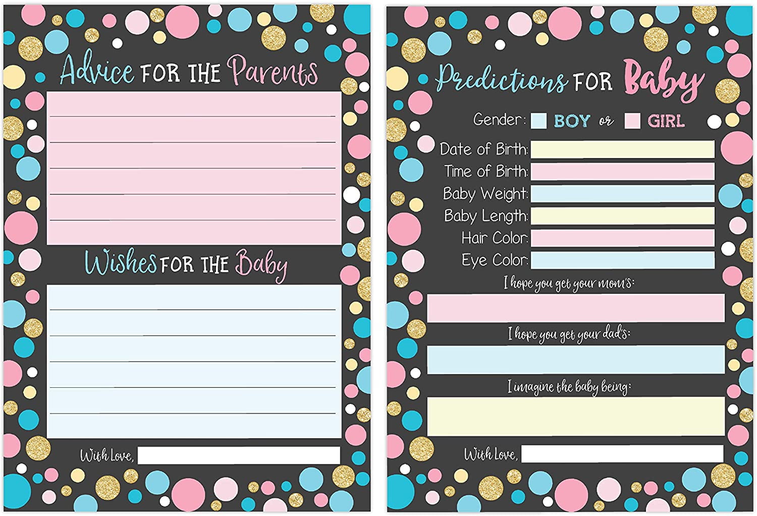 50 Pack with a Beautiful Keepsake Box Baby Shower/Gender Reveal Party Game for boy and Girls New - Sale Baby Shower Prediction Advice Cards Gender-Neutral Colour Scheme with Gold foil Designs