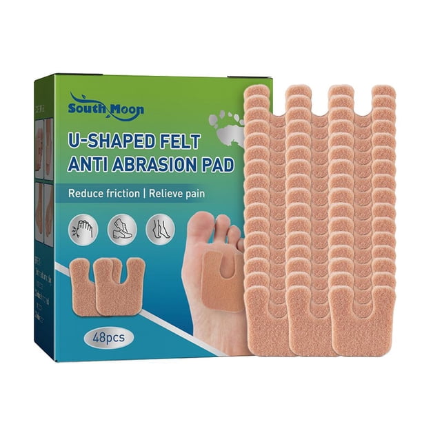 48 Uds. Cojines para callos, alivio de la presión del dolor, cuidado de los pies, almohadillas para callos de fieltro en forma de U Ygjytge Cuidado Belleza