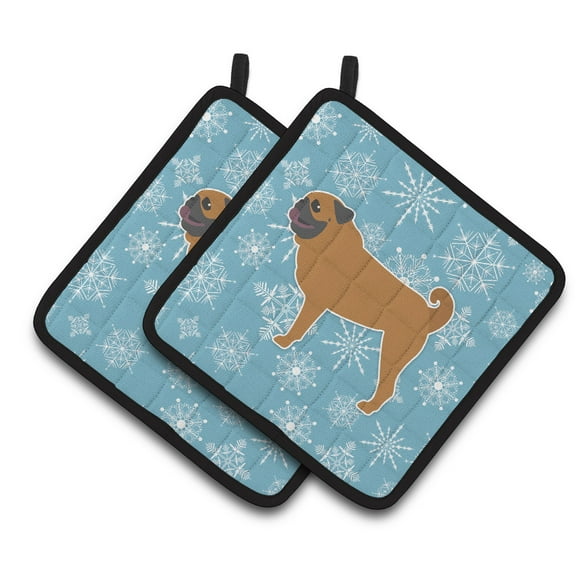 Carolines Treasures BB3547PTHD Winter Snowflake Pug Pair of Pot Holders , 7.5HX7.5W, multicolor