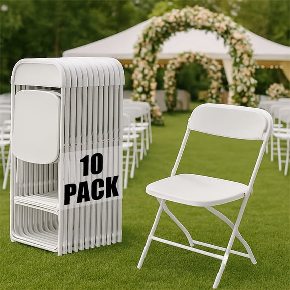 EVOKEDEN 10 Pack White Plastic Folding Chair, Plastic Foldable Chair for Indoor Outdoor Use, Portable Stackable Wedding Party Chairs