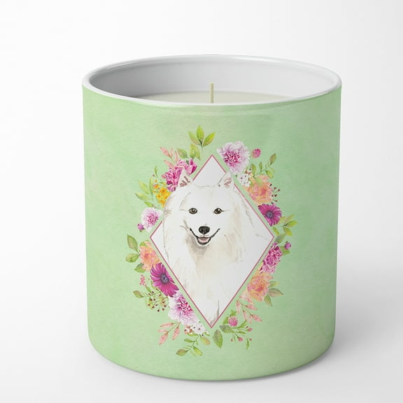 Carolines Treasures CK4389CDL Japanese Spitz Soy Candle 10 oz Decorative Gift Scented Soy Candles for Home Green Flowers