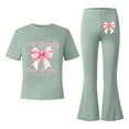 thumbnail image 5 of RMGVDSD Girls Clothes 2Pcs Bow Print Short Sleeve Crewneck T Shirts And Flared Pants Set Stylish Valentine'S Day Outfits Kids Daily Wear Classic Fit Outfits, 5 of 5