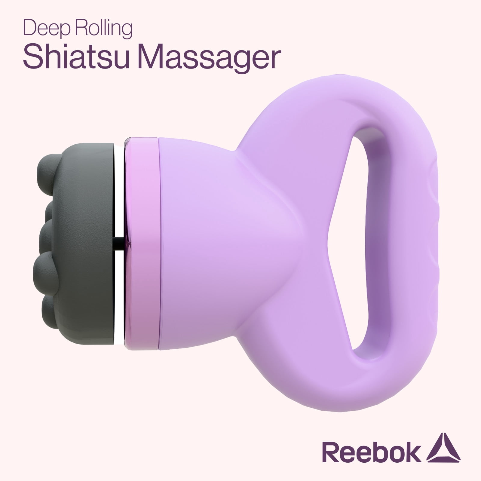Reebok Deep-Rolling Shiatsu Massager, 4 Intensity Levels, 3 Massage Heads, Comfort Grip, Purply pink, Relieves Muscle Tension, Promotes Relaxation