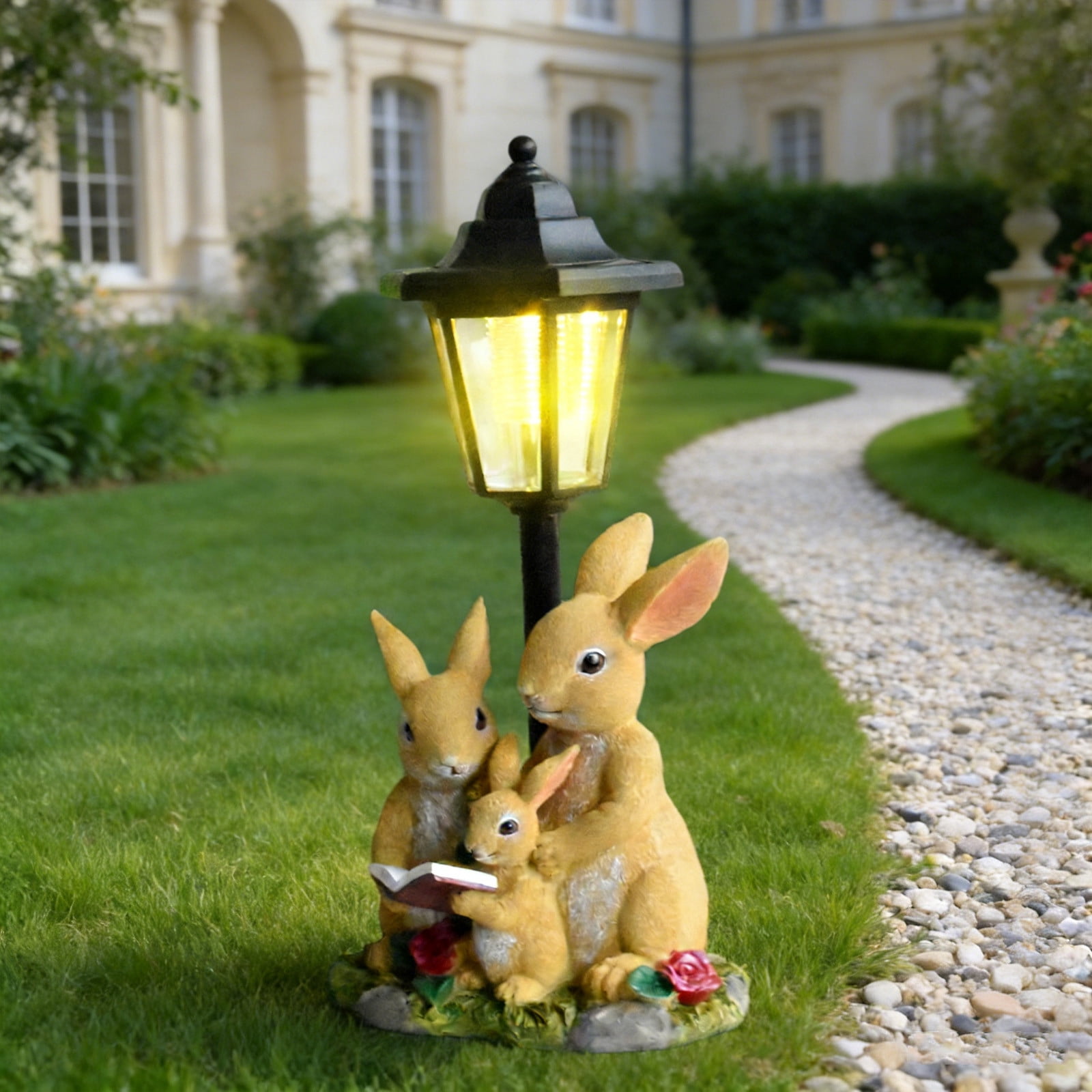 Solar Rooster Garden Light Outdoor Decor,Chicken Hen Couple Figurines Decorations with Lantern Resin Statue for Patio Yard Lawn Walkway Ornaments Mother's Day Birthday Gift For Mom