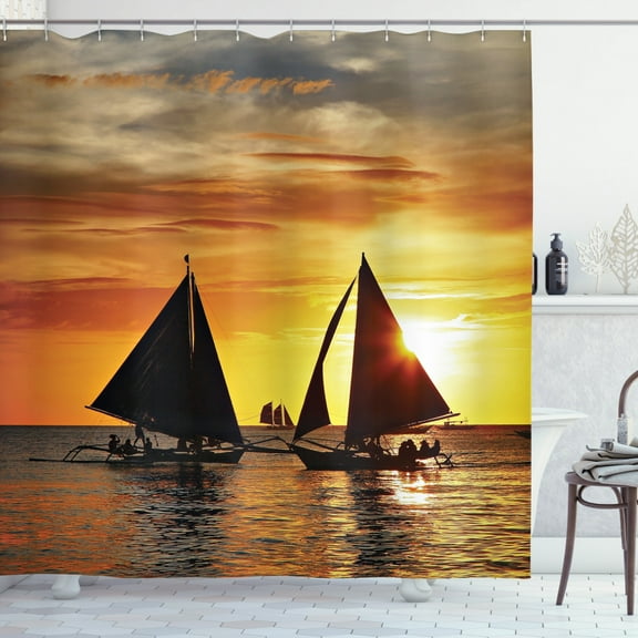 Ambesonne Colorful Shower Curtain, Romantic Sunset Sail, 69"Wx70"L, Marigold Dark Orange