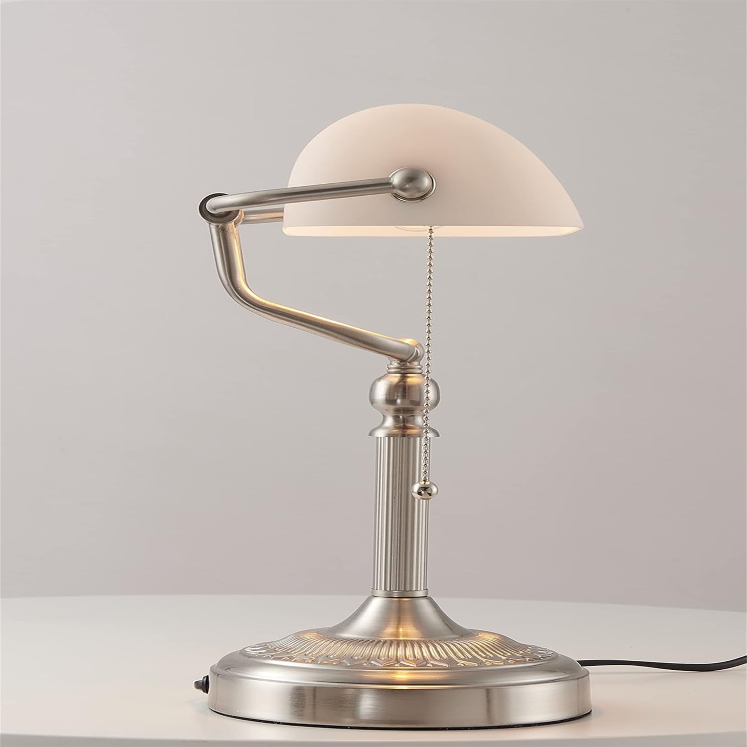Matted Glass Desk Lamp with Pull Chain Switch Plug in Fixture