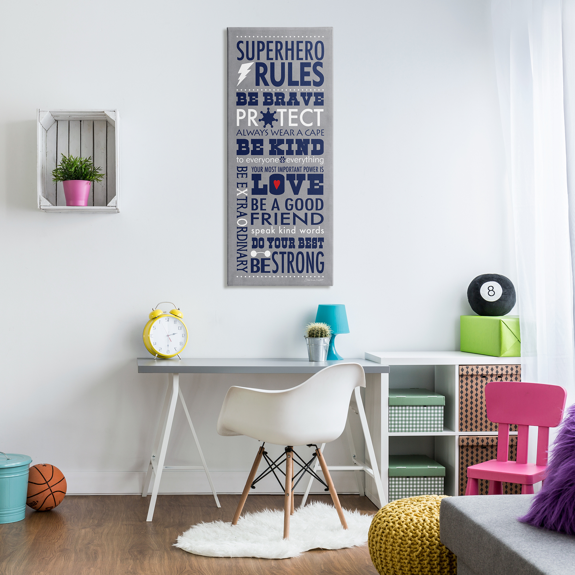 Stupell Industries Grey and Navy Superhero Rules Typography, 20 x 48,Design by Stephanie Workman Marrott